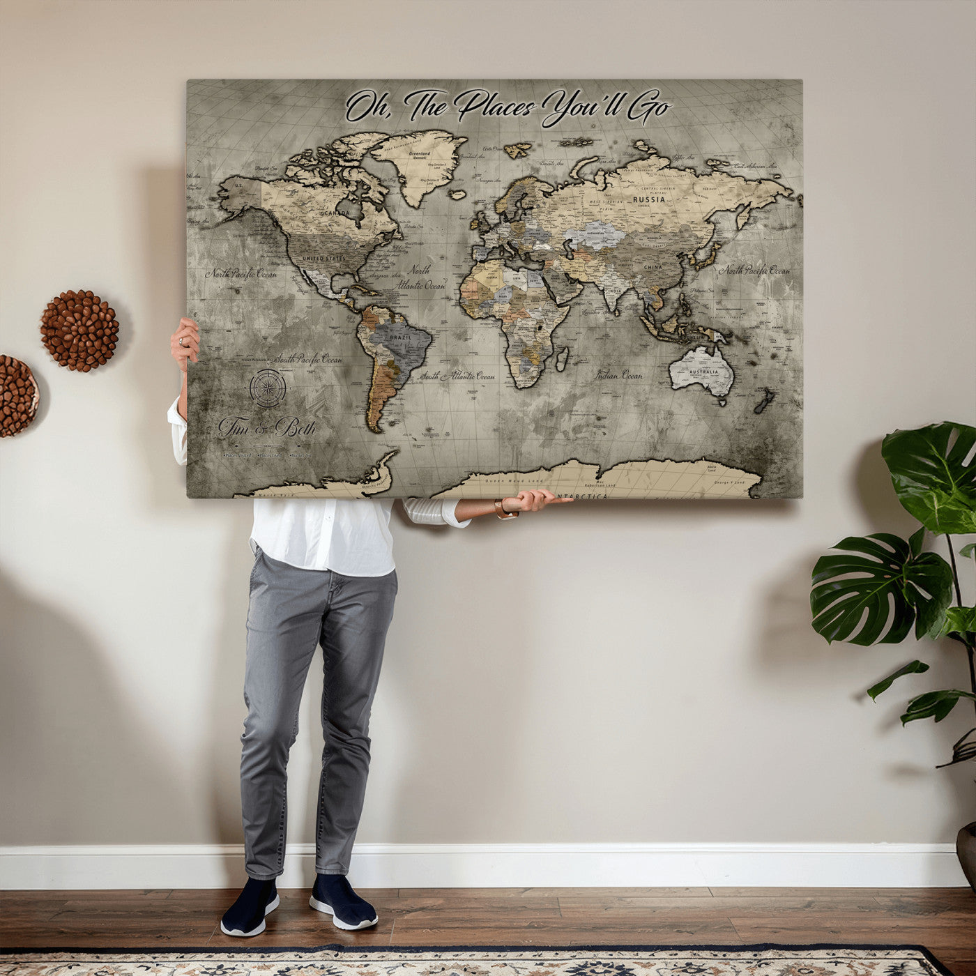 64506765-MGV-CV-36X24 - Personalize Push Pin World Map Wall Art Canvas Print with Pins – Customize  Travel Tracker Map for Home and Office Décor