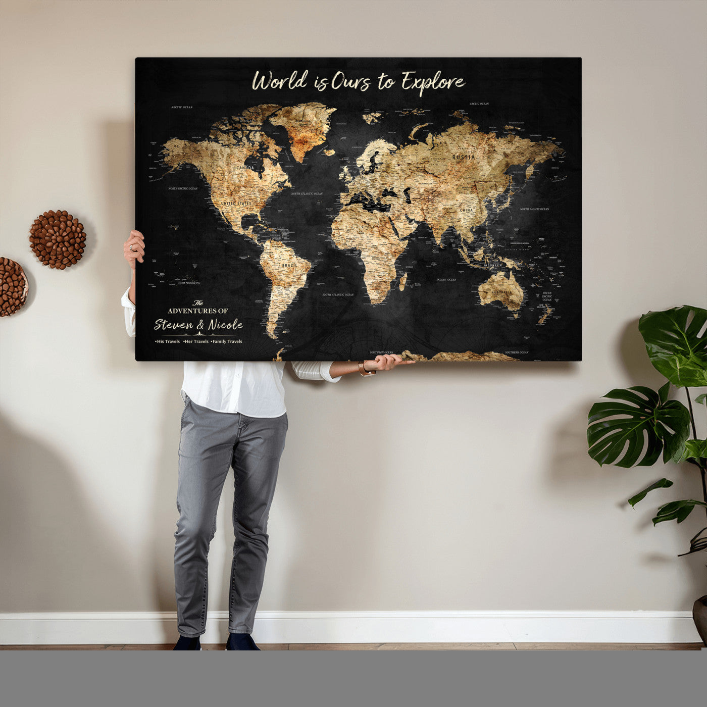 64106311-MGV-CV-36X24 - Personalized Push Pin World Map Wall Art Canvas Print with Pins – Customize  Travel Tracker Map for Home and Office Décor
