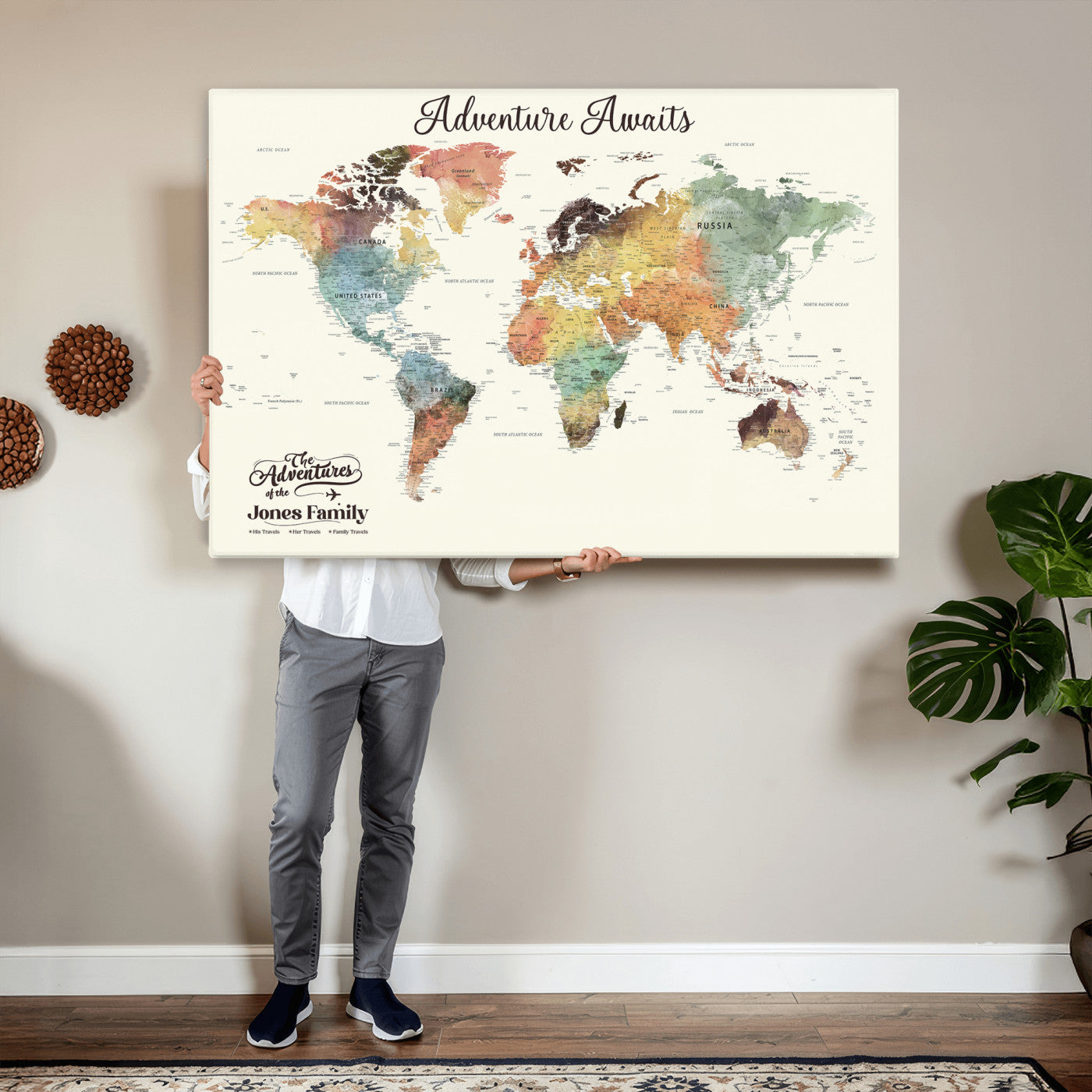 73360781-MGV-CV-36X24 - Custom Push Pin World Map Wall Art Canvas Print – Personalized Travel Tracker - NEWMAP-7