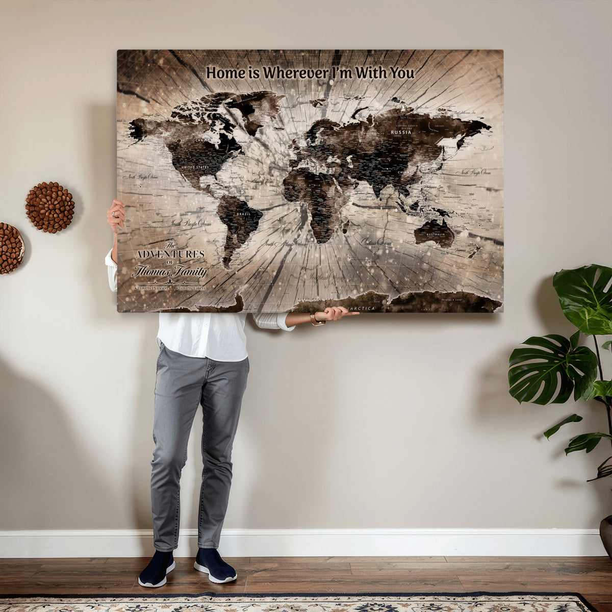 12350515-MGV-CV-36X24 - Personalized Push Pin World Map Wall Art Canvas Print, Customizable Framed Travel Map - NEWMAP-085