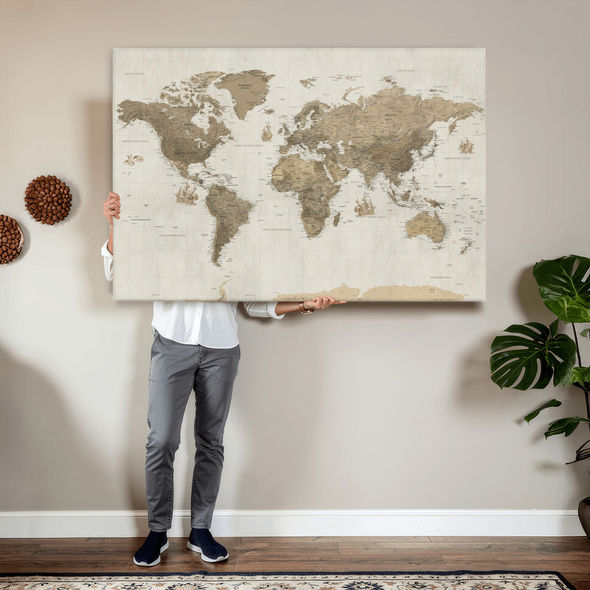 28283260-MGV-CV-36X24 - Detailed World Map Wall Art Canvas Print