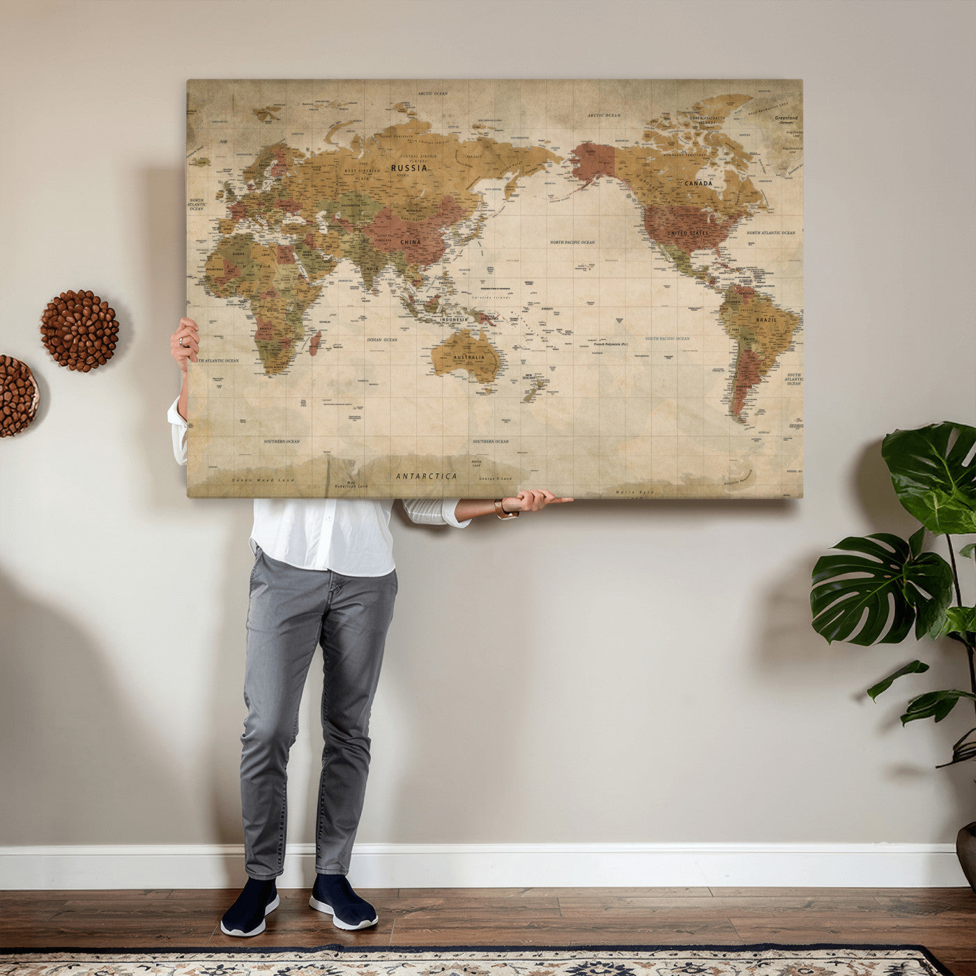 83478963-MGV-CV-36X24 - World Map Wall Art Canvas Print, Modern Decorative Framed Map Artwork Prints for Living Room, Office, Bedroom Wall Decor