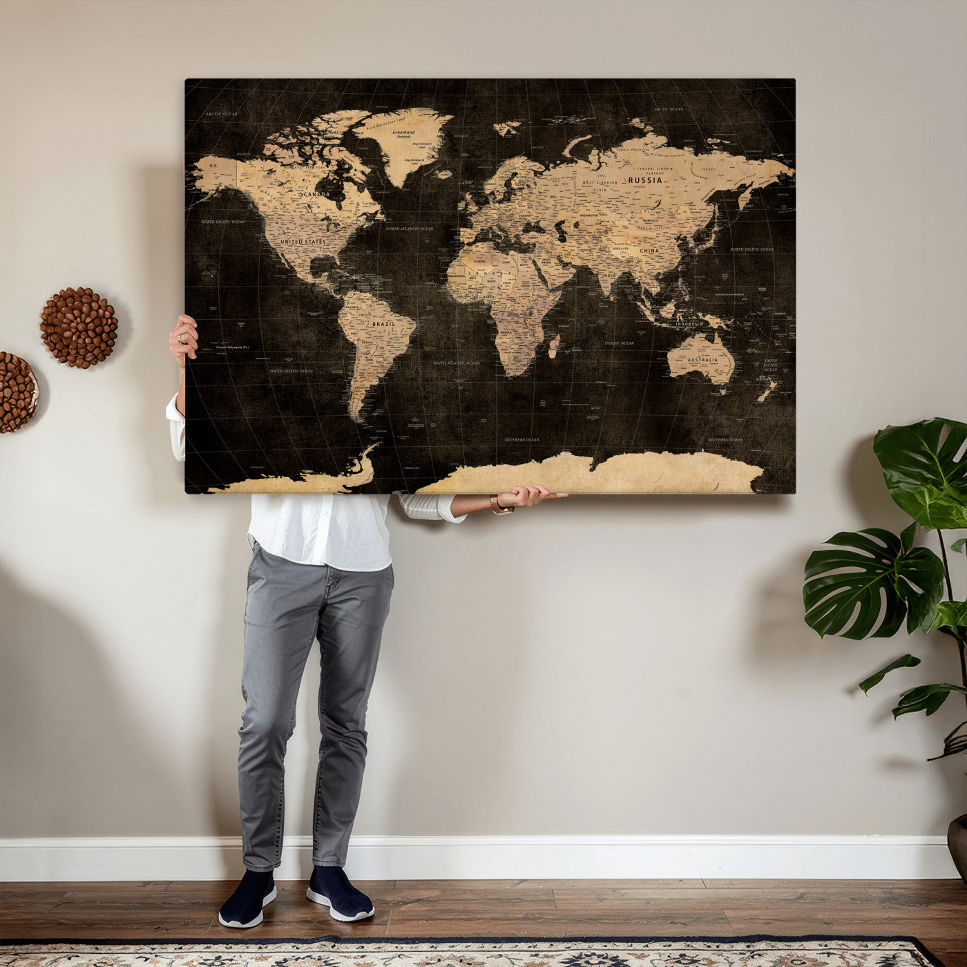 17790470-MGV-CV-36X24 - World Map Wall Art Canvas Print, Modern Decorative Framed Map Artwork Prints for Living Room, Office, Bedroom Wall Decor