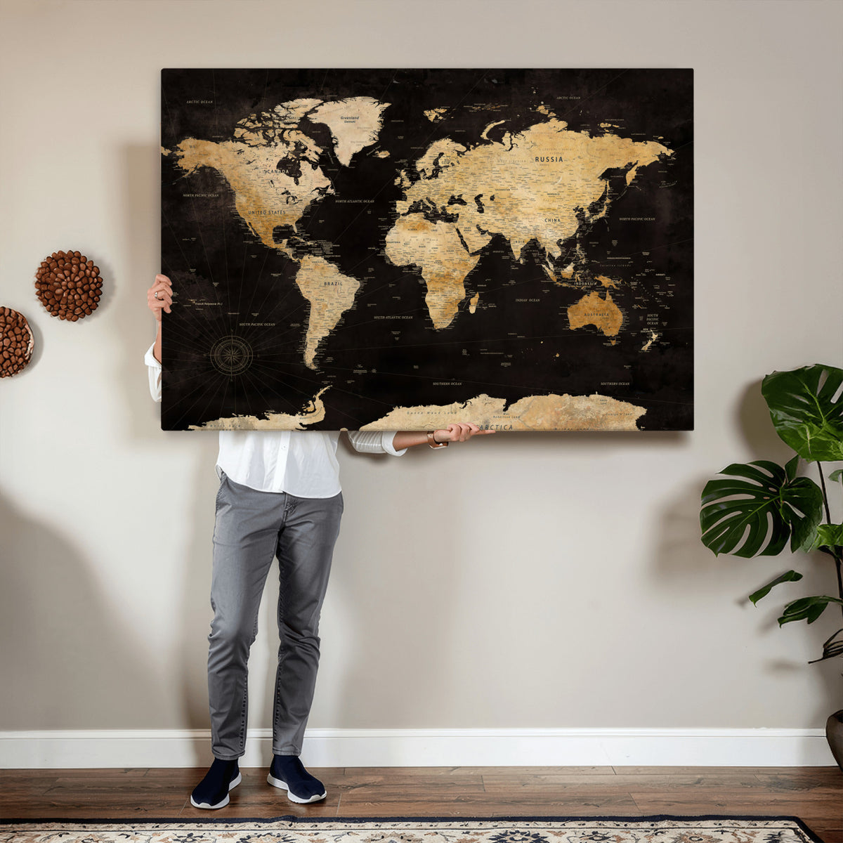70468159-MGV-CV-36X24 - Extra Large World Map Canvas Print – Detailed Map Classic