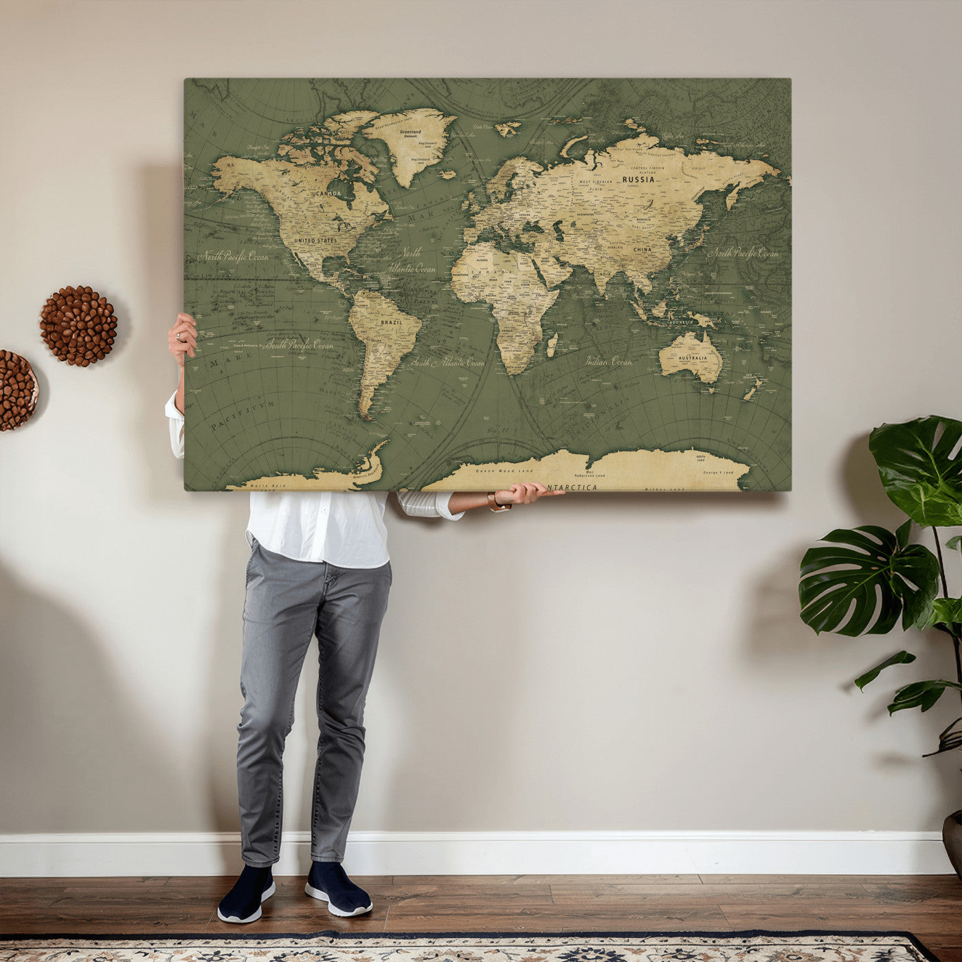 75846040-MGV-CV-36X24 - World Map Wall Art Canvas Print, Modern Decorative Framed Map Artwork Prints for Living Room, Office, Bedroom Wall Decor