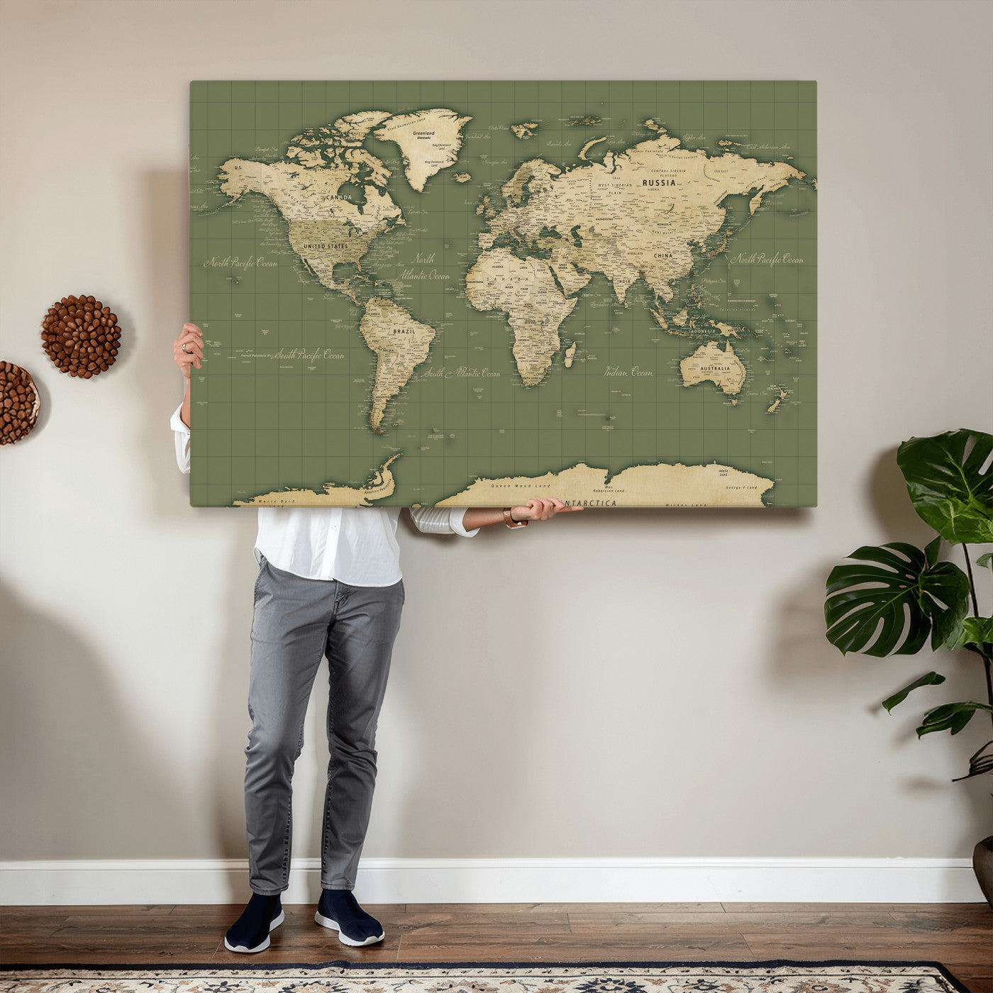 13750241-MGV-CV-36X24 - World Map Wall Art Canvas Print, Modern Decorative Framed Map Artwork Prints for Living Room, Office, Bedroom Wall Decor