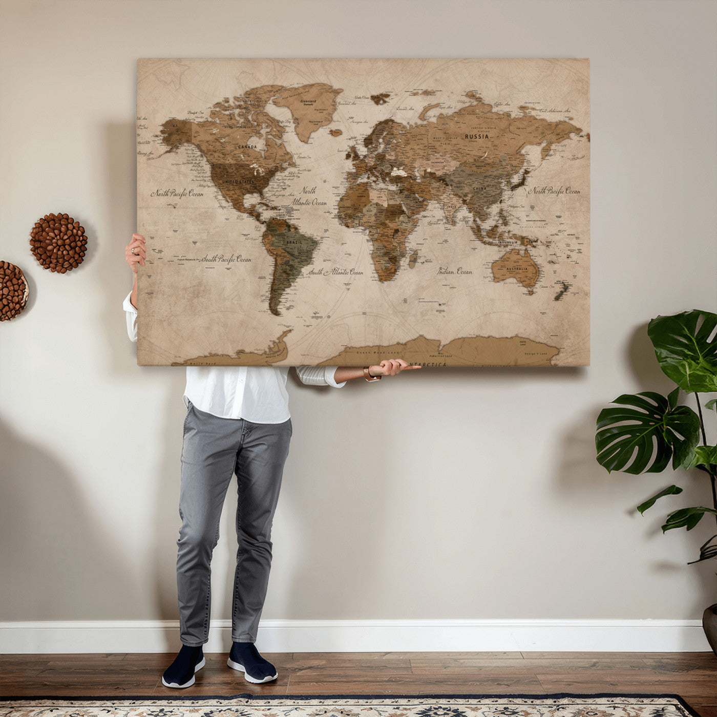 40064188-MGV-CV-36X24 - World Map Wall Art Canvas Print, Modern Decorative Framed Map Artwork Prints for Living Room, Office, Bedroom Wall Decor