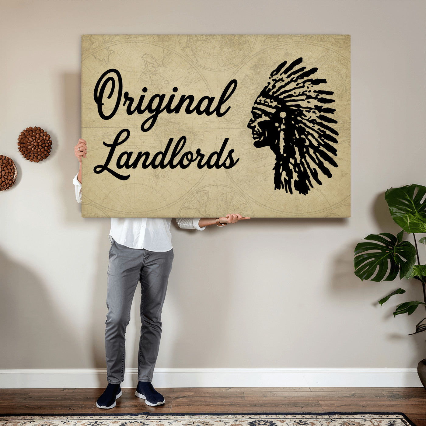 56844712-MGV-CV-36X24 - Original Landlords Wall Art Canvas Print, Native American Silhouette Artwork, Framed Wall Art Ready to Hang