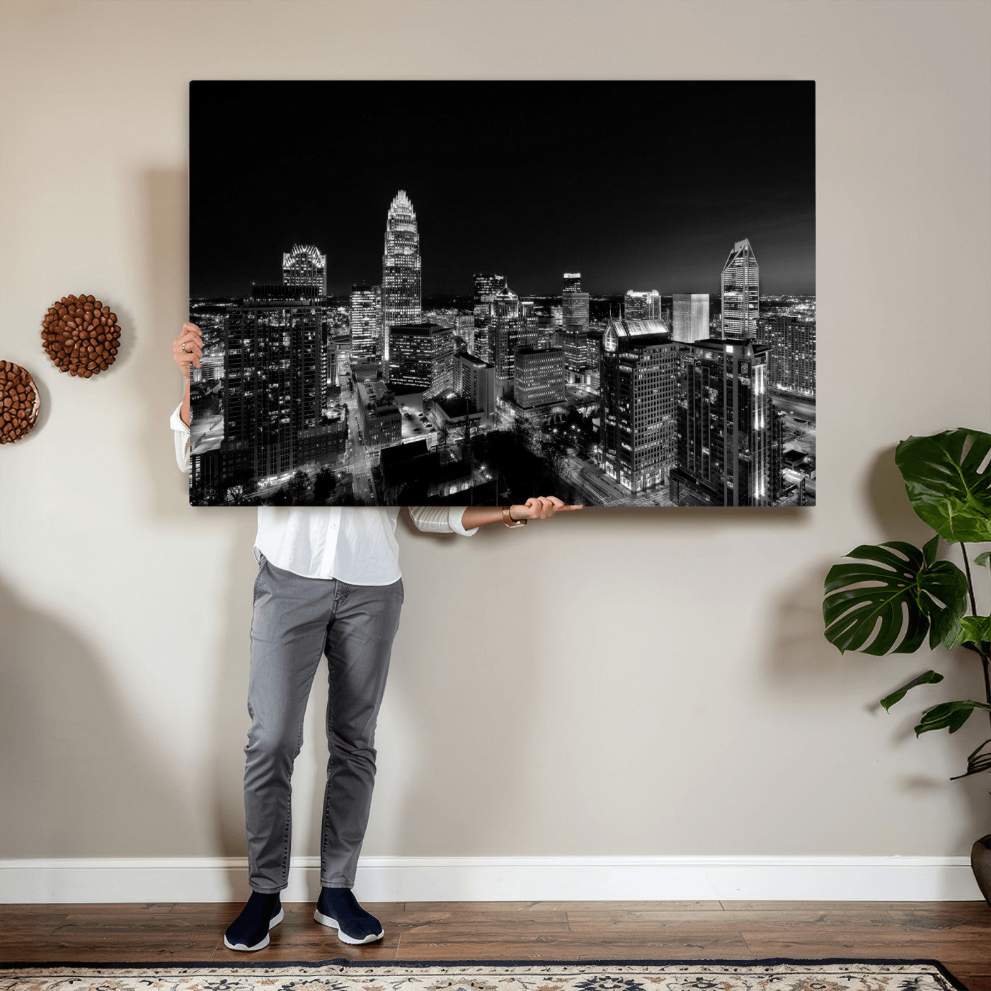 68329345-MGV-CV-36X24 - Atlanta Skyline Wall Art Canvas Print, Atlanta Downtown Night Cityscape Print for Modern Urban Wall Decor