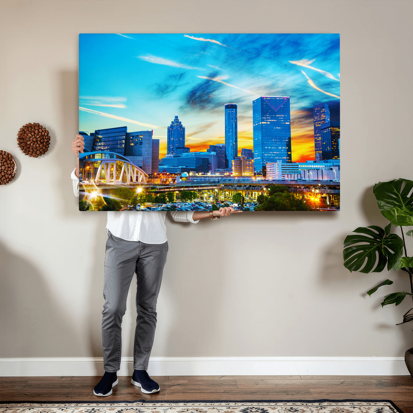 23097797-MGV-CV-36X24 - Atlanta Skyline Wall Art Canvas Print, Atlanta Downtown Night Cityscape Print for Modern Urban Wall Decor