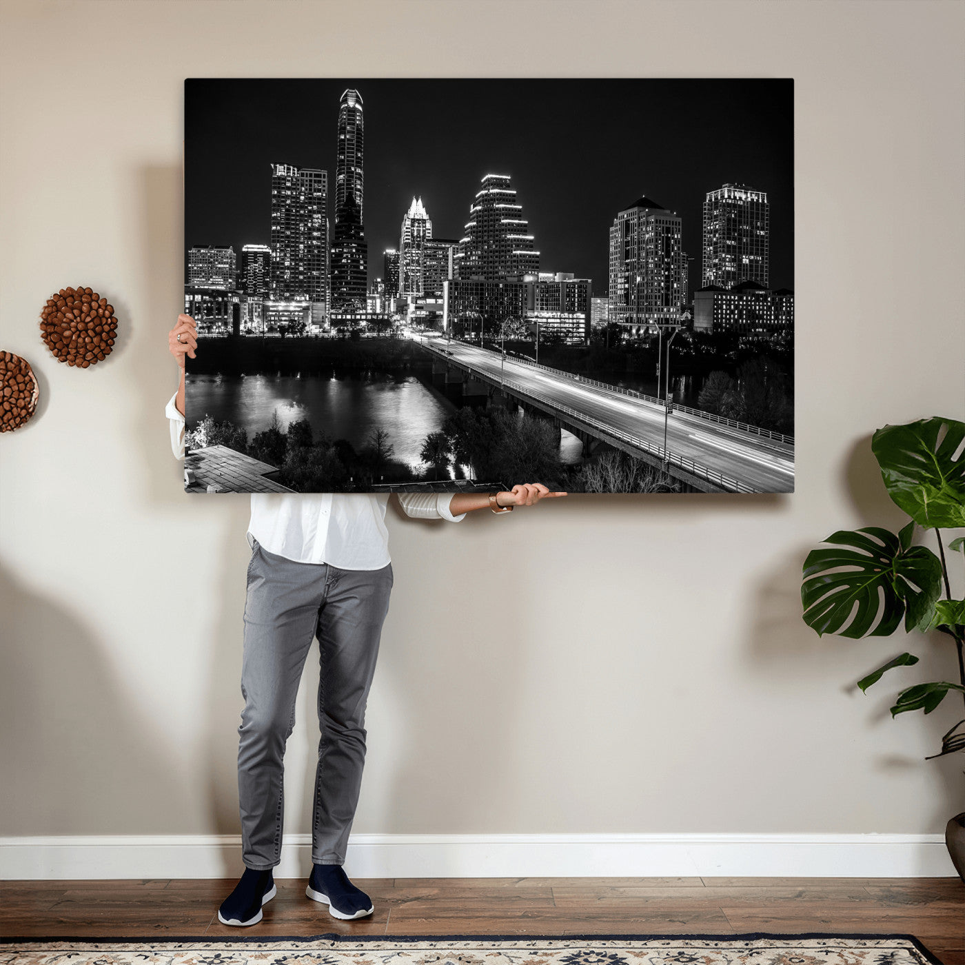 37531750-MGV-CV-36X24 - Austin Skyline Wall Art Canvas Print, Austin Downtown Night Cityscape Print for Modern Urban Wall Decor