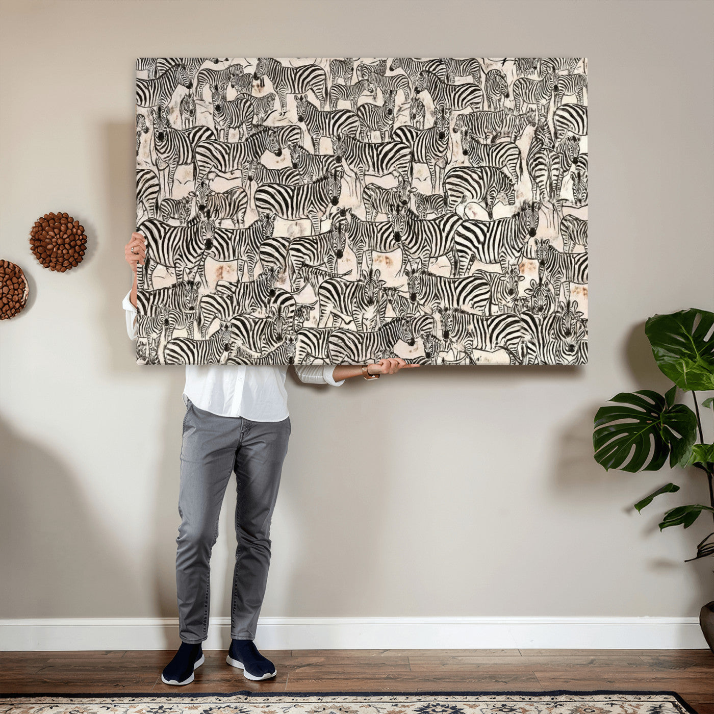 76453377-MGV-CV-36X24 - Farmhouse Animals Wall Art Canvas Print - Abstract Farm Animal Drawing Mid-Century Wall Art for Cabin Decor