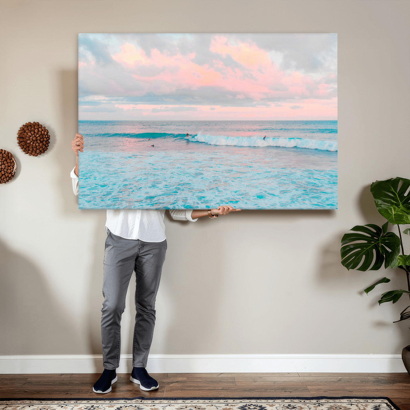 73216461-MGV-CV-36X24 - Ocean Wave Wall Art Canvas Print, Pastel Surf Seascape Photography, Coastal Beach Wall Decor