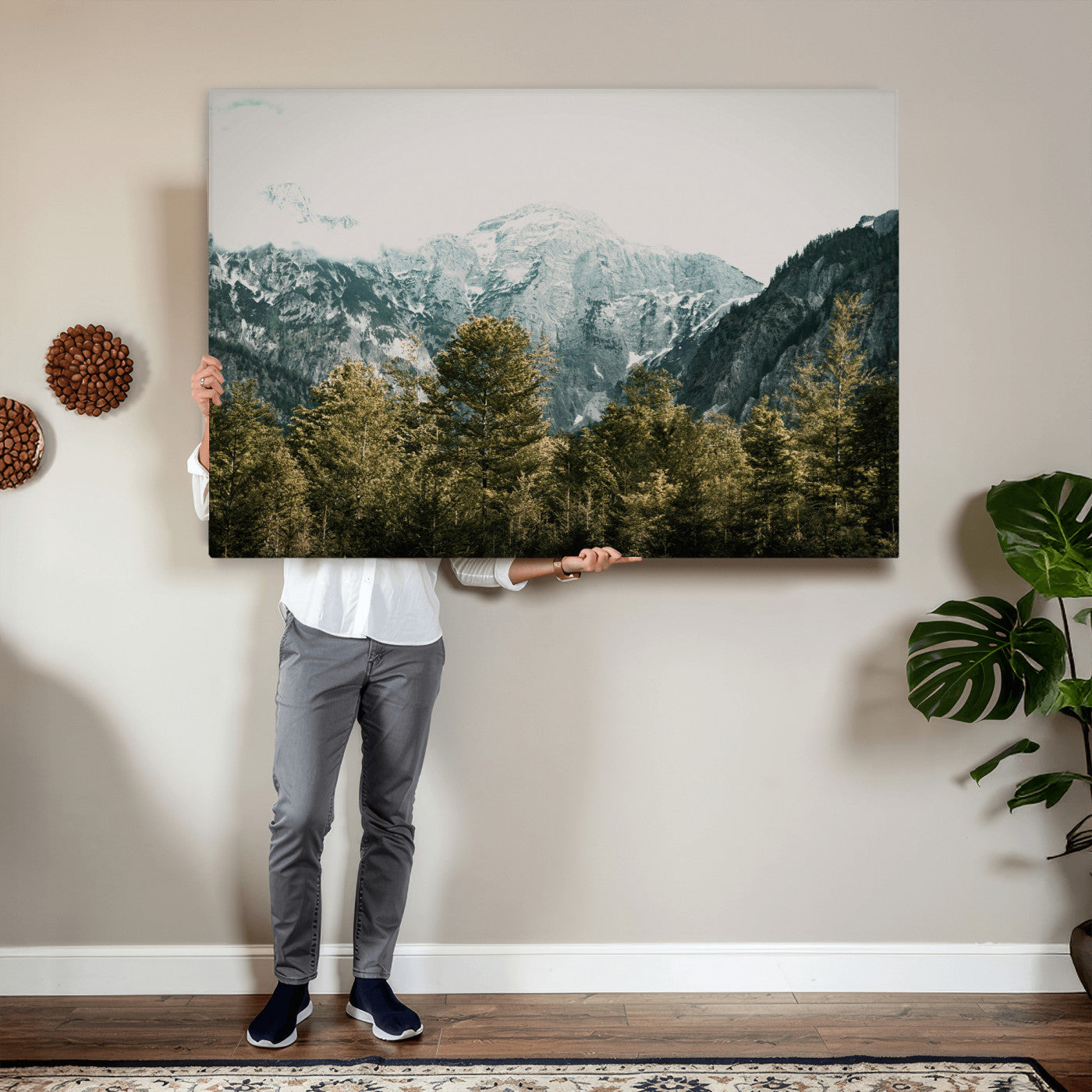 48479662-MGV-CV-36X24 - Mountain Forest Wall Art Canvas Print, Alpine Landscape Nature Photography, Moody Wilderness Wall Decor