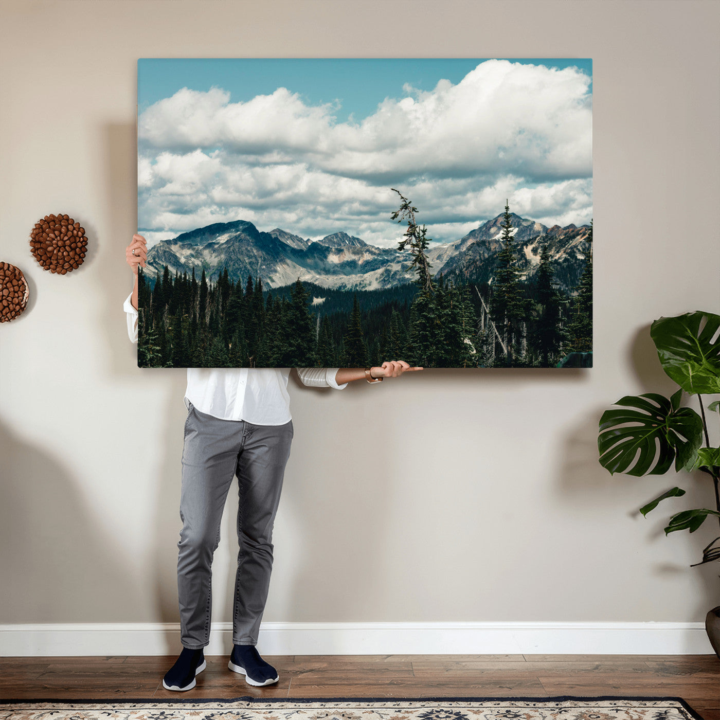 30416773-MGV-CV-36X24 - Mountain Forest Wall Art Canvas Print, Alpine Pine Tree Landscape Photography, Scenic Wilderness Mountain View, Nature Wall Decor