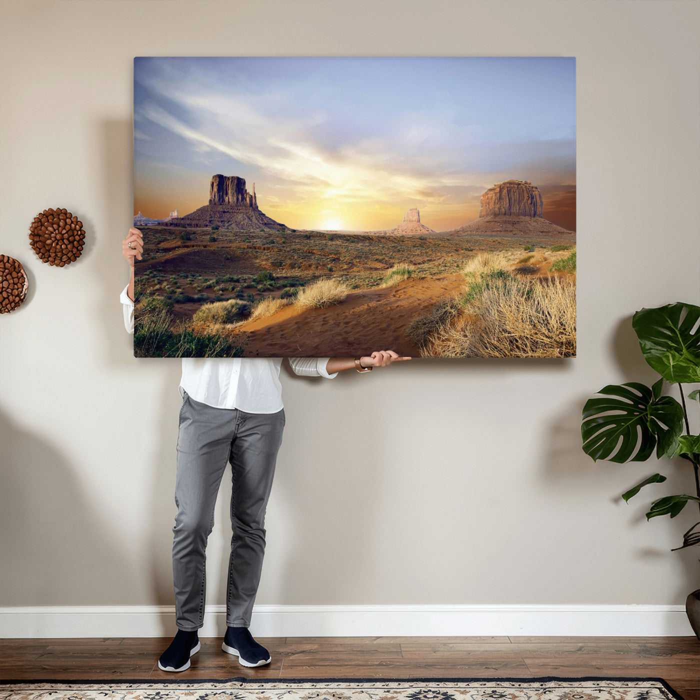 14901845-MGV-CV-36X24 - Monument Valley Desert Landscape Wall Art Canvas Print, Southwest Desert Rock Formation Canvas Print, Western Red Rock Panorama Art Printing