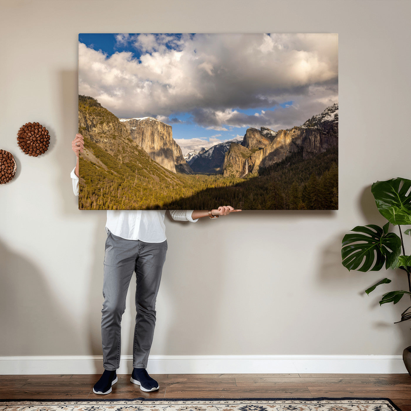 51451302-MGV-CV-36X24 - Yosemite Valley Mountain Landscape Wall Art Canvas Print, Granite Cliff Forest Valley Canvas Print, California National Park Scenic Art Printing