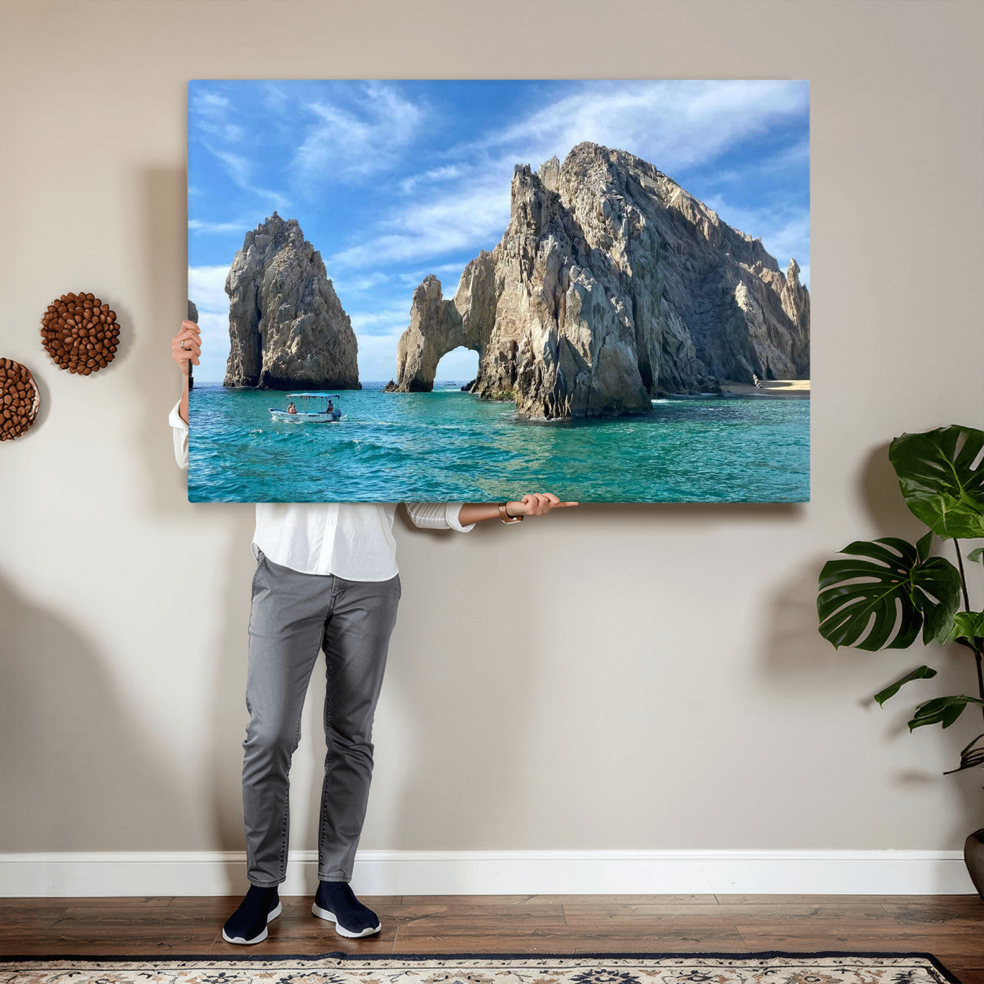 20946478-MGV-CV-36X24 - El Arco Cabo San Lucas Ocean Arch Wall Art Canvas Print, Baja California Rock Arch Seascape Canvas Print, Mexico Coastal Landmark Scenic Art Printing