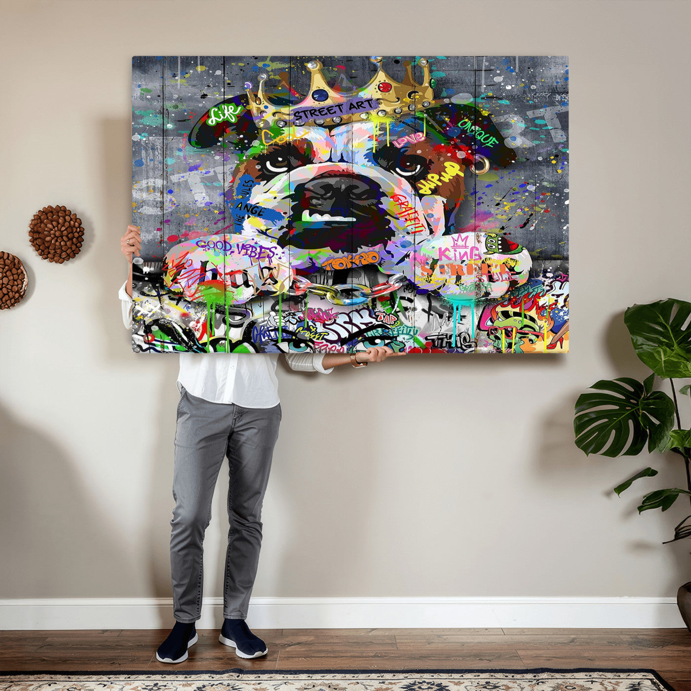 45209731-MGV-CV-36X24 - Dog Wall Decor for Teen Bedroom Decor - Graffiti Animal Canvas Wall Art for Teen Room Decor - Abstract Wall Painting Ready to Hang