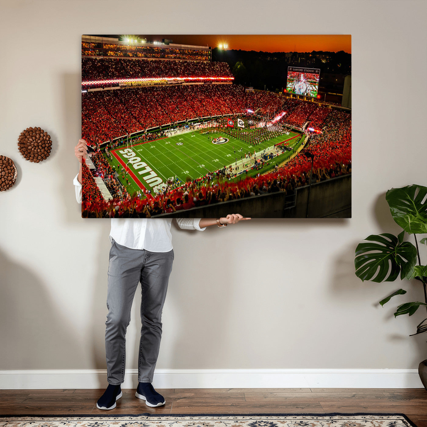 48894104-MGV-CV-36X24 - Georgia Bulldogs Stadium Wall Art Canvas Print, Sanford Stadium Night Game Panorama, College Football Crowd Wall Decor