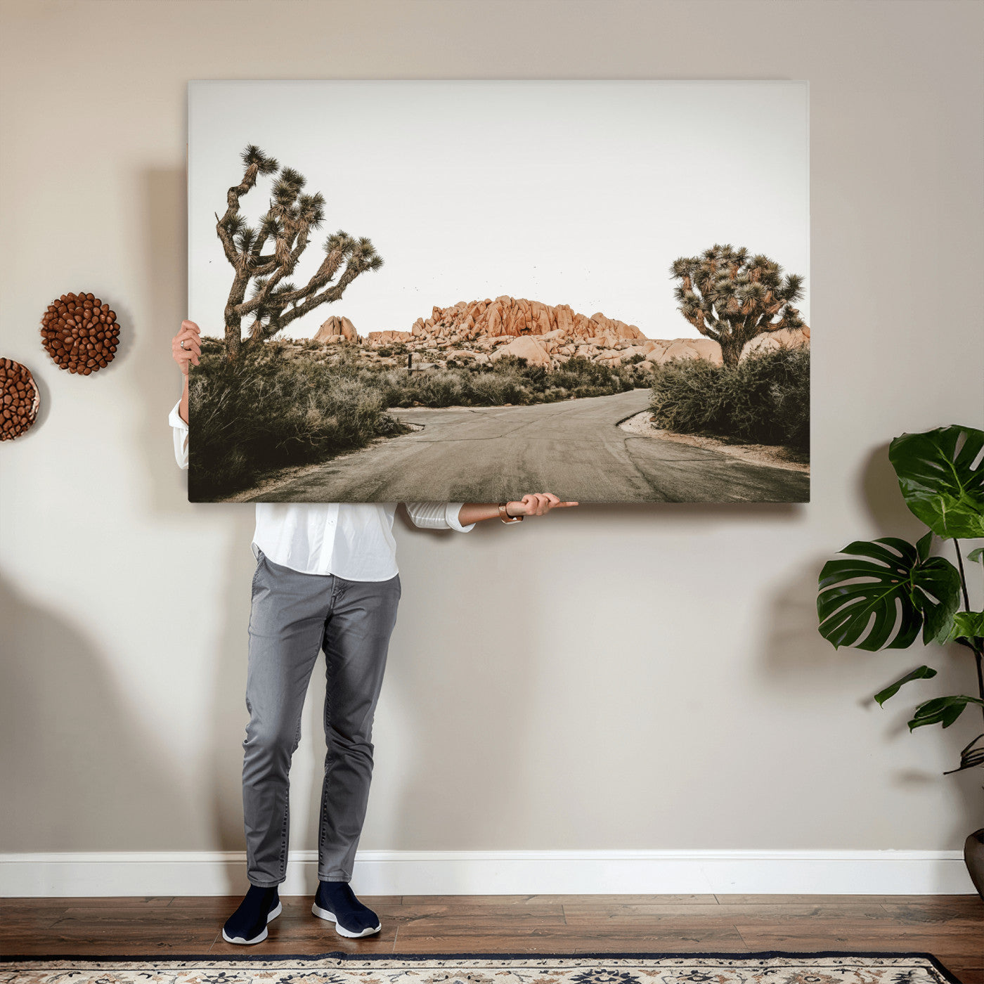 97248544-MGV-CV-36X24 - Joshua Tree Desert Wall Art Canvas Print, Minimal Southwestern Landscape Nature Wall Decor for Modern and Boho Interiors