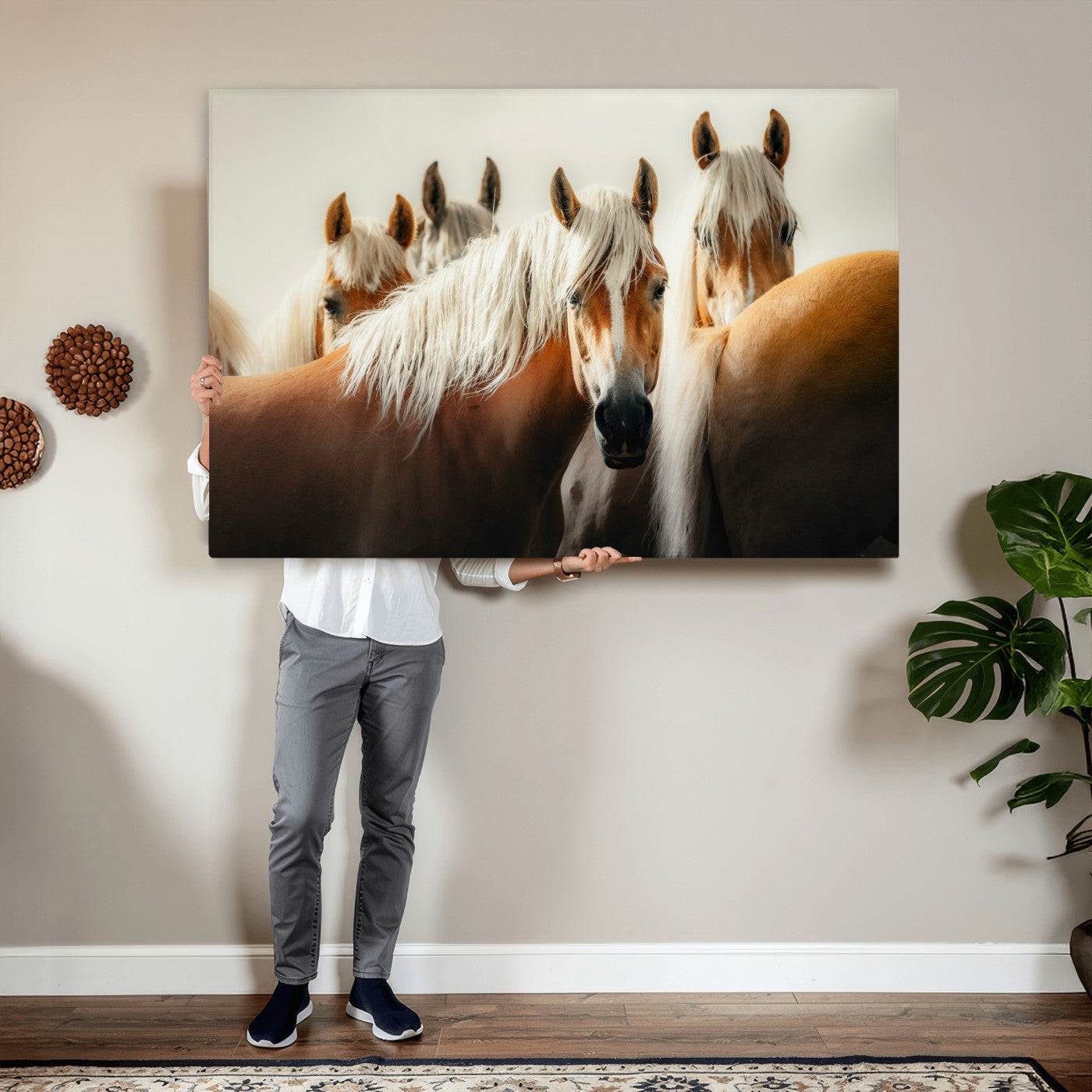 71904941-MGV-CV-36X24 - Wild Horse Herd Wall Art Canvas Print, Natural Horse Portrait Nature Wall Decor for Living Room and Office