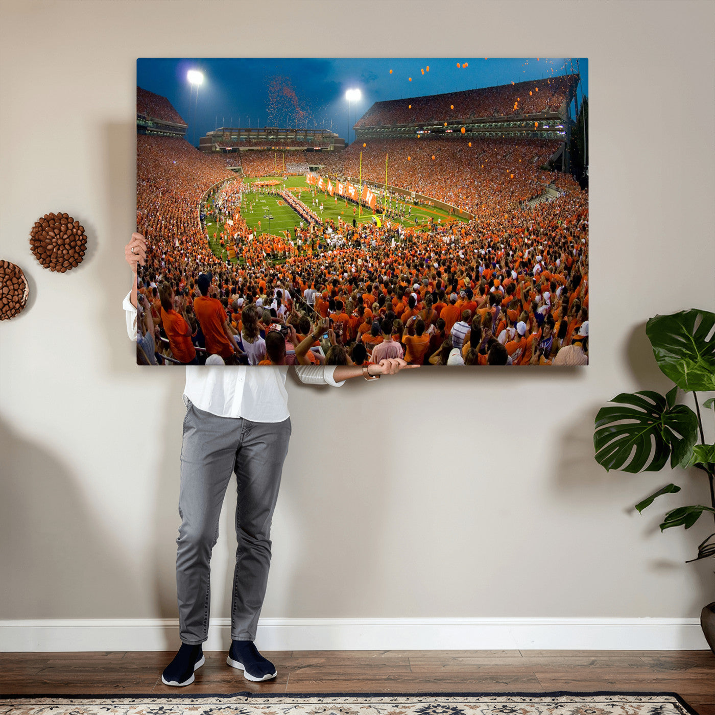 42850097-MGV-CV-36X24 - Clemson Tigers Memorial Stadium Wall Art Canvas Print, Death Valley Football Stadium Artwork, Packed Game Night Crowd Scene