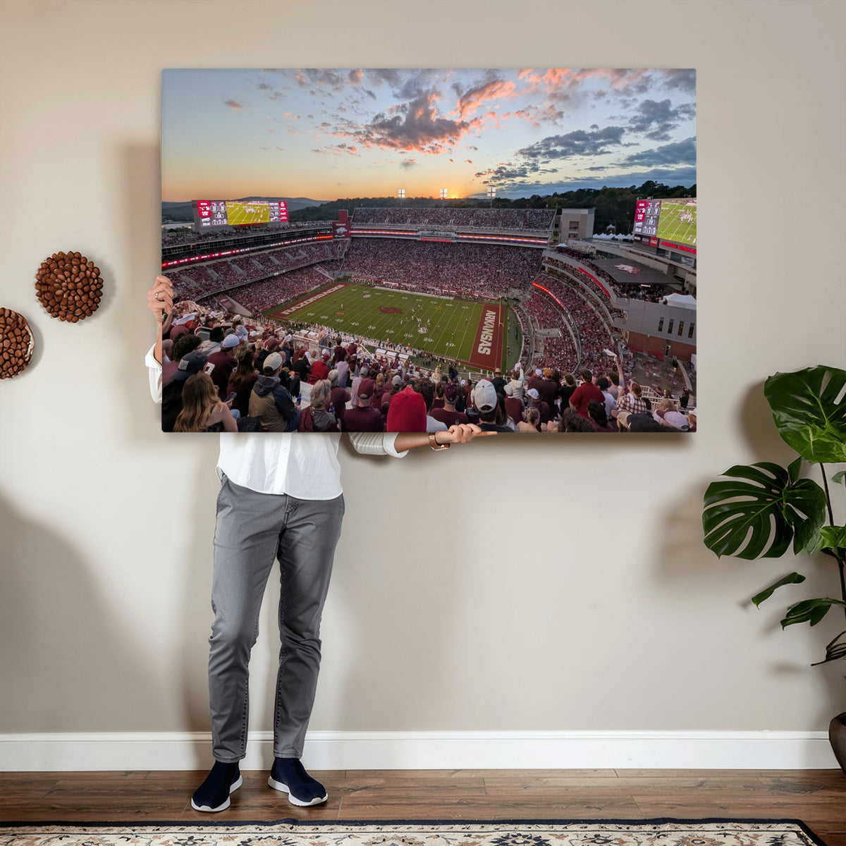 71837429-MGV-CV-36X24 - Donald W. Reynolds Razorback Stadium Wall Art Canvas Print – Arkansas Razorbacks Football Artwork for Home, Office, and Sports Room Decor