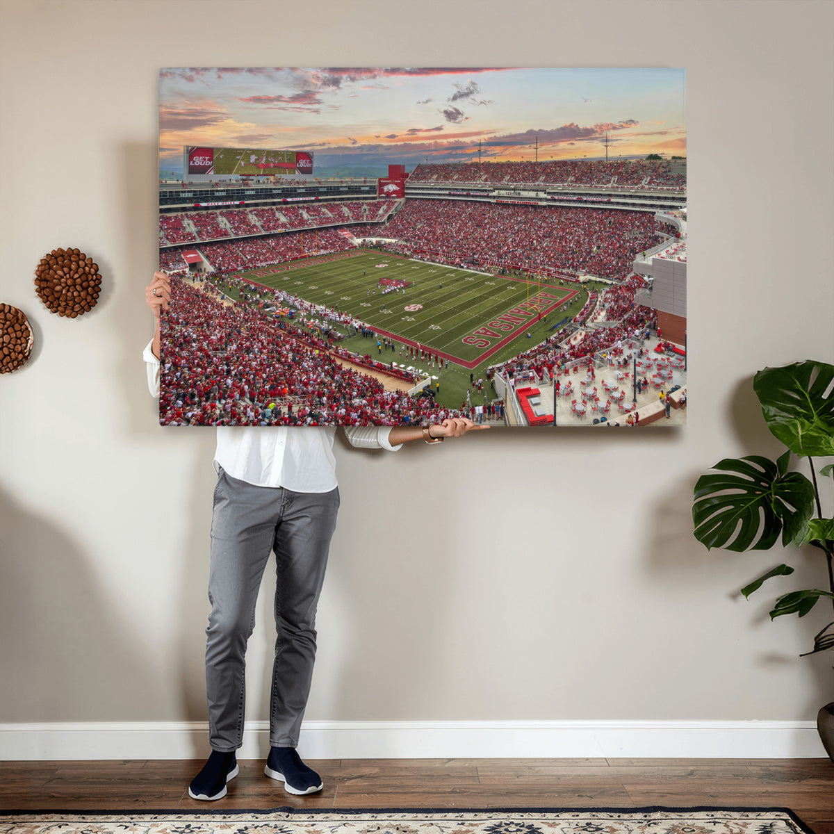 82233065-MGV-CV-36X24 - Donald W. Reynolds Razorback Stadium Wall Art Canvas Print – Arkansas Razorbacks Football Artwork for Home, Office, and Sports Room Decor