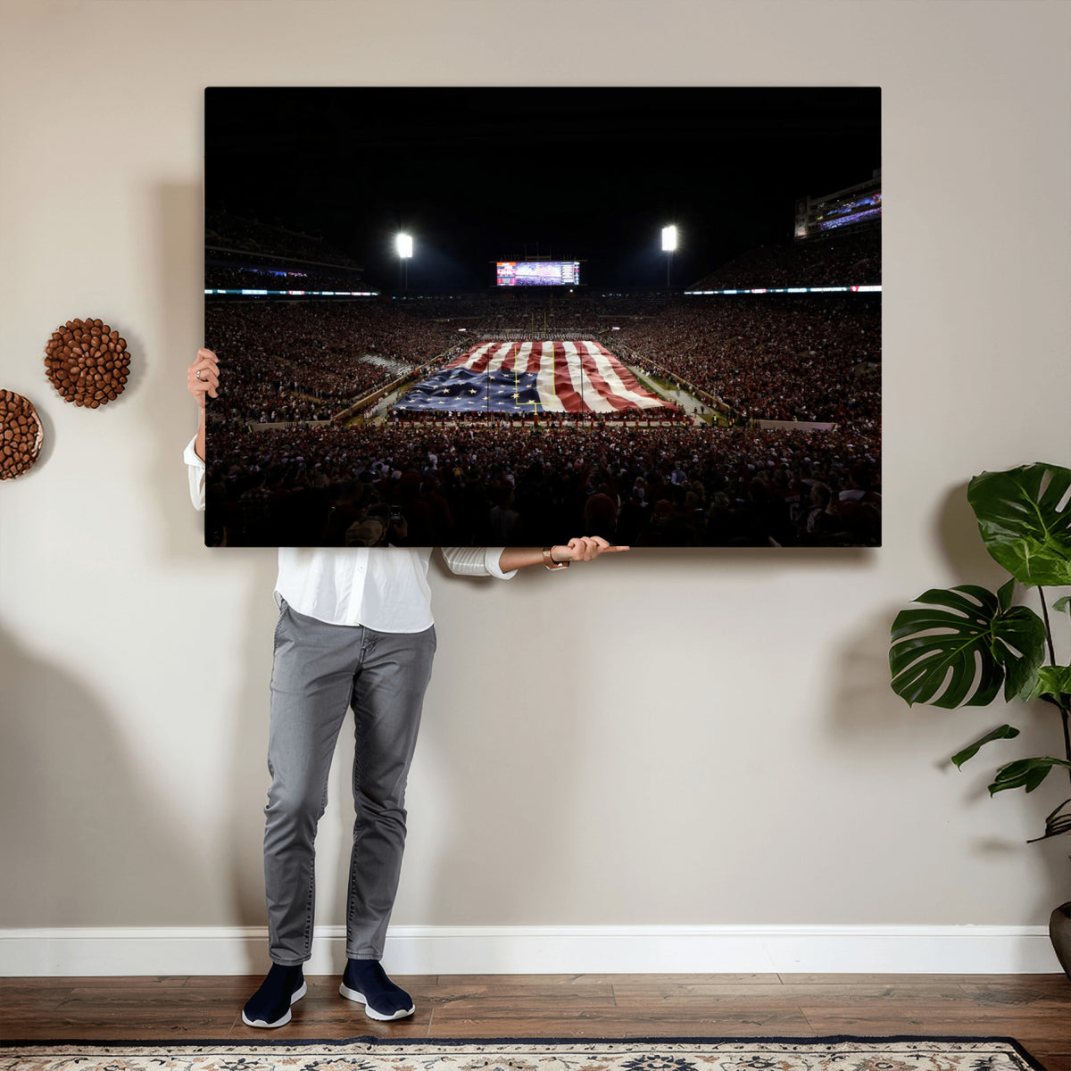 98418189-MGV-CV-36X24 - Oklahoma Memorial Stadium Wall Art Canvas Print – Oklahoma Sooners Football Artwork for Home, Office, and Sports Room Decor