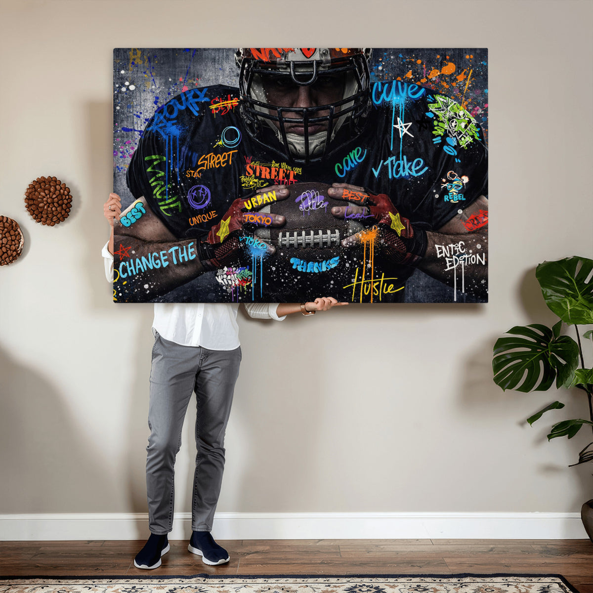 55267256-MGV-CV-36X24 - Graffiti American Football Player Street Art Wall Art Canvas Print