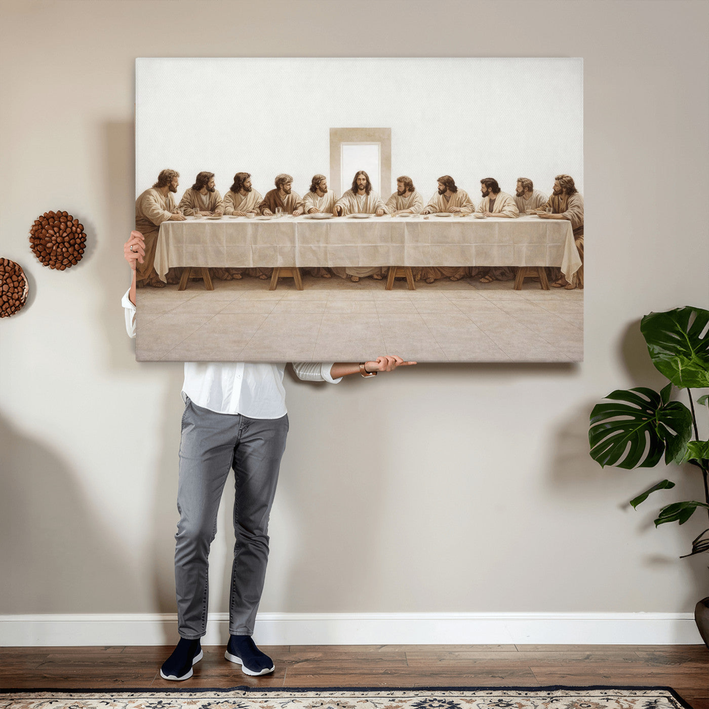 76380069-MGV-CV-36X24 - The Last Supper Wall Art Canvas Print, Jesus Christ Biblical Scene Canvas Print, Christian Religious Artwork for Church Living Room Decor