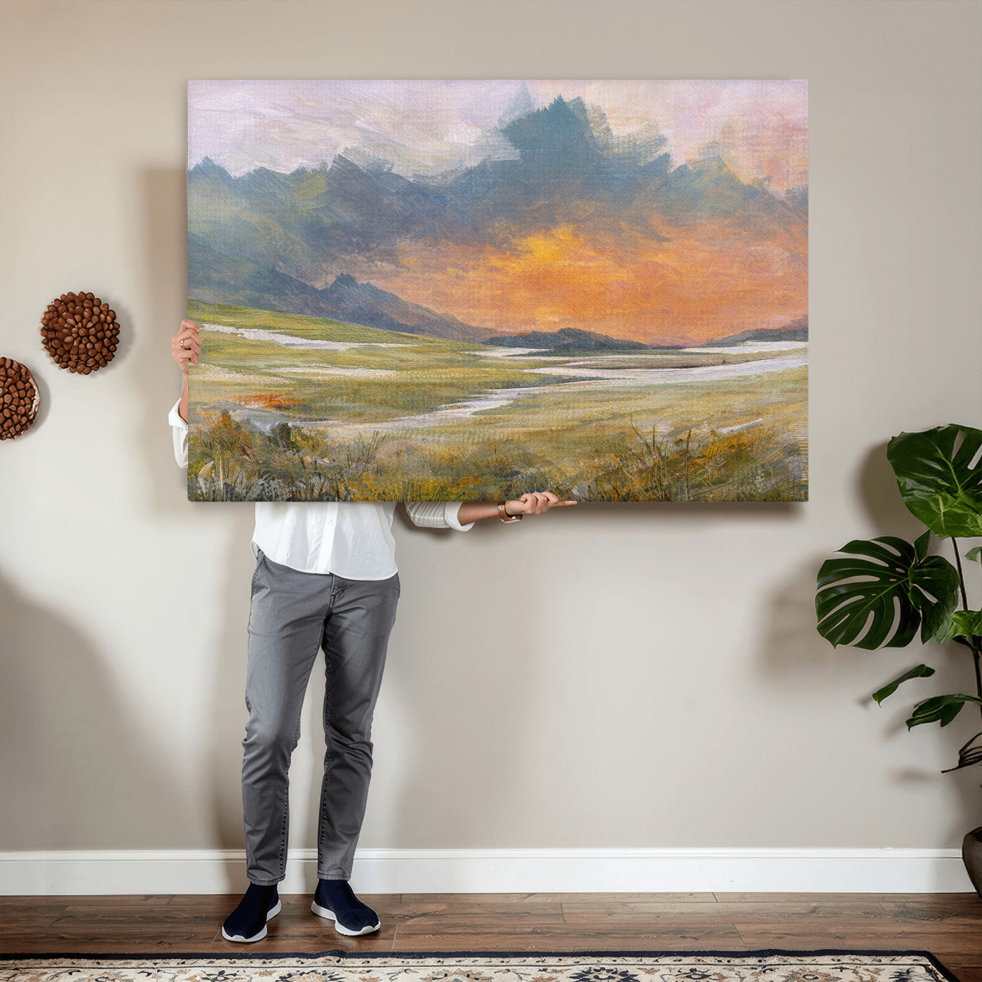 39892091-MGV-CV-36X24 - Mountain Sunset Wall Art Canvas Print Vintage Landscape Panorama Rustic Nature Decor