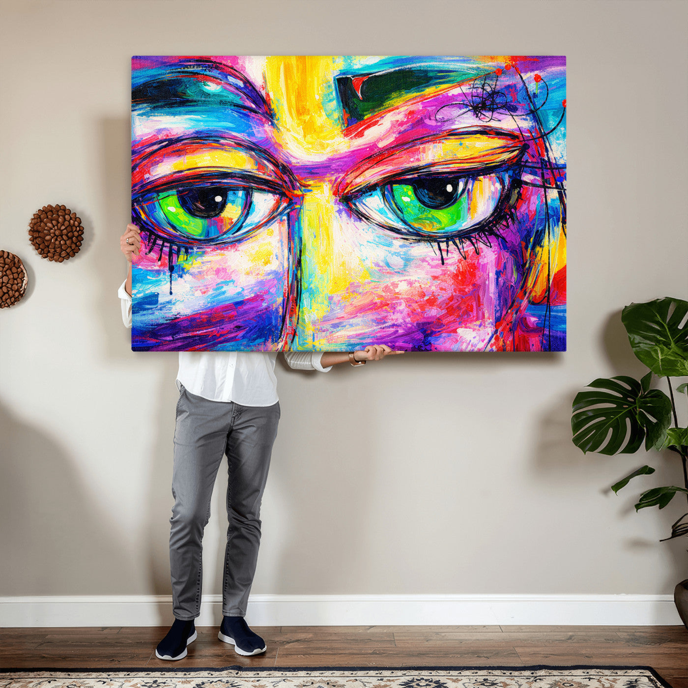 99390655-MGV-CV-36X24 - Colorful Abstract Face Wall Art Canvas Print – Modern Pop Art Portrait Artwork for Contemporary Living Room Decor