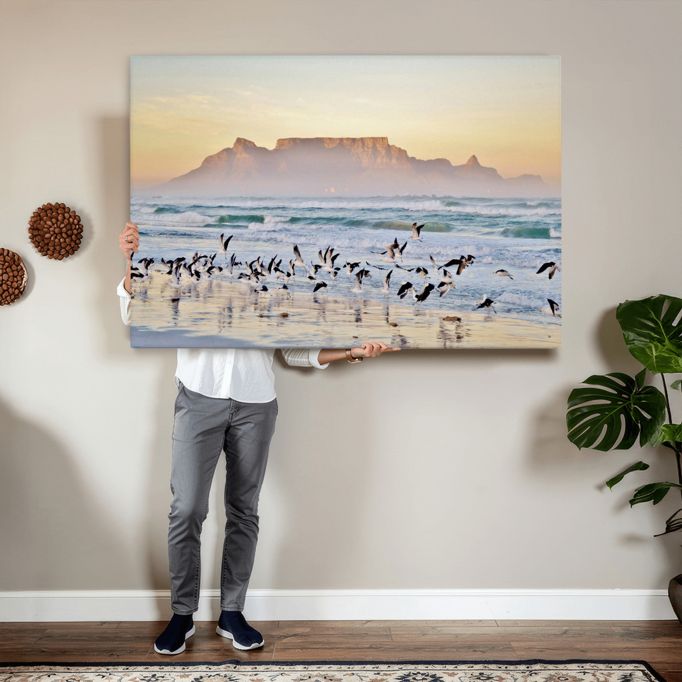 78989362-MGV-CV-36X24 - Seagulls Over Ocean Wall Art Canvas Print – Coastal Beach Landscape Artwork for Living Room Decor
