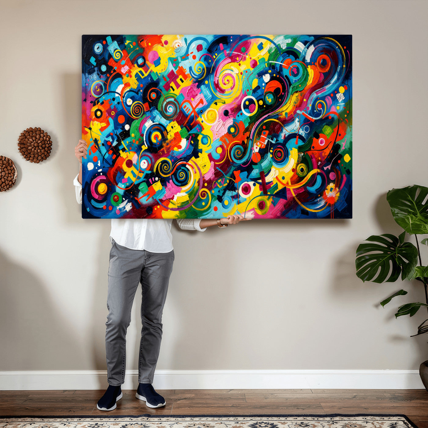 4712069R1-MGV-CV-36X24 - Geometric Abstract Wall Art Canvas Print, Bold Color Abstract Expressionist Painting Print, Modern Geometric Abstract Canvas Art