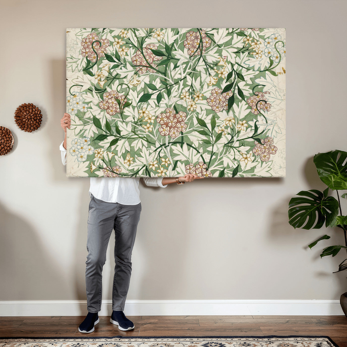 33560597-MGV-CV-36X24 - William Morris Jasmine 1872 Canvas Wall Art — Arts and Crafts Botanical Print | Vintage Green Floral Decor | Cottagecore Gift | Classic Art
