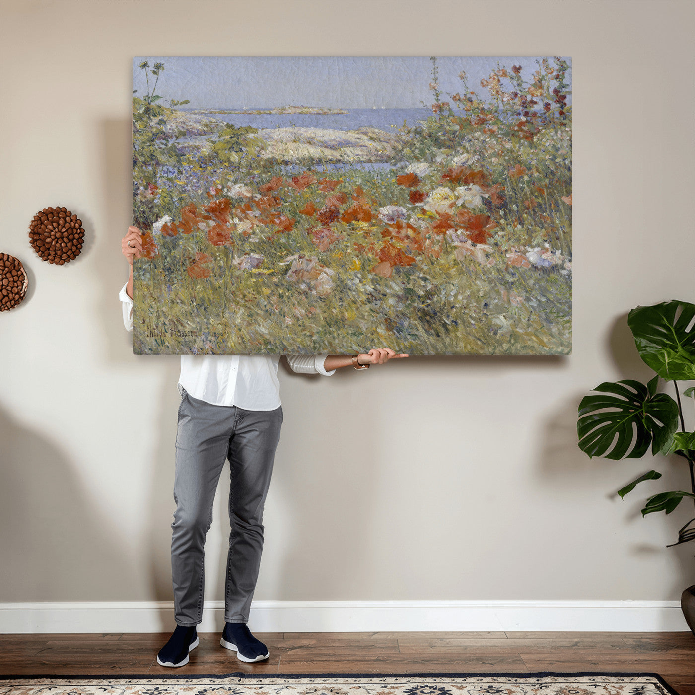 54770907-MGV-CV-36X24 - Childe Hassam Celia Thaxter Garden Canvas — 1890 American Impressionist Poppy Floral Print | Isles of Shoals Coastal Art | Classic Gift