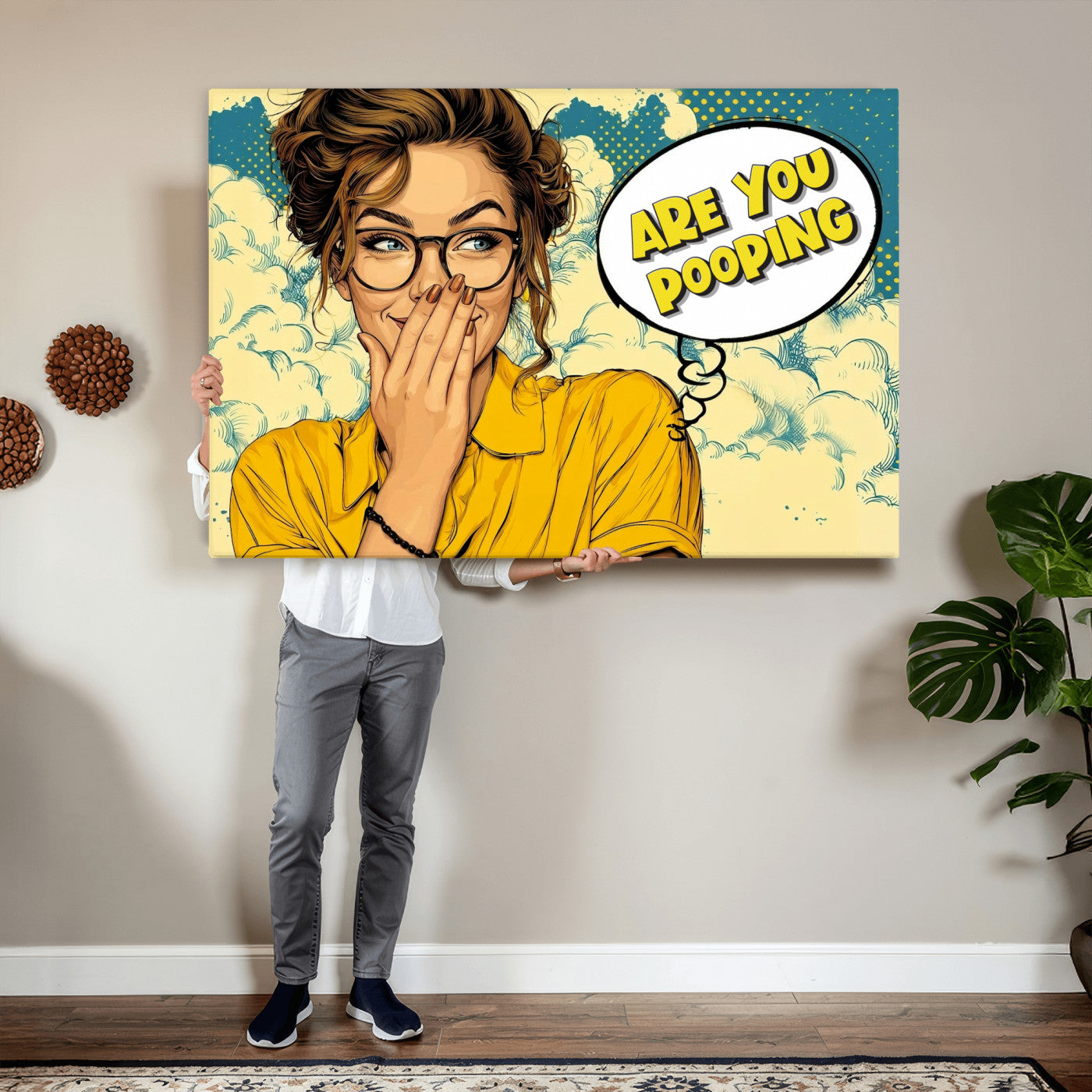 P79156505-MGV-CV-36X24 - Pop Art Print Bathroom Sign Wall Art Canvas Print — Funny Bathroom Canvas | Comic Style Toilet Wall Decor | Humor Gift | Are you Pooping