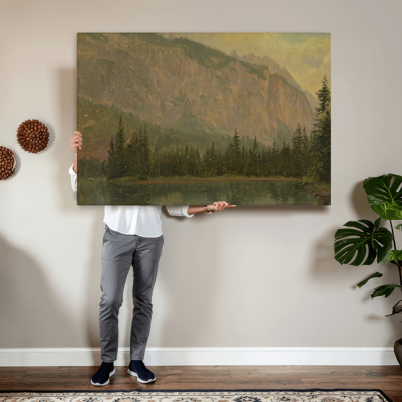 76844524-MGV-CV-36X24 - Frederic Edwin Church Hintersee Canvas Print, Hudson River School Mountain Lake Painting 1868, American Romantic Landscape, Vintage Nature Wall Art