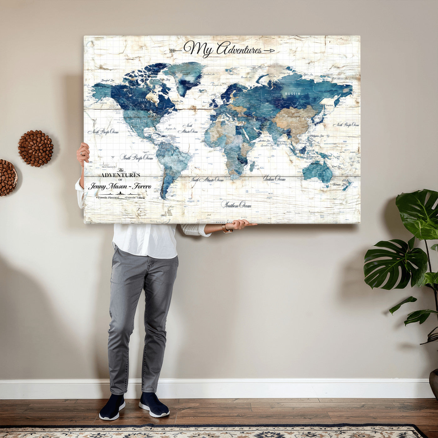 18761277-MGV-CV-36X24 - Watercolor World Map Canvas Wall Art Print – Abstract Colorful Travel Wall Decor