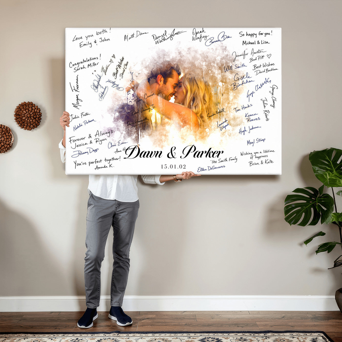 74713307-MGV-CV-36X24 - Wedding Guest Book Alternative Wall Art Canvas Print, Personalized Wedding Signature Poster, Custom Couple Photo Guestbook Canvas, Bridal Shower Reception Decor