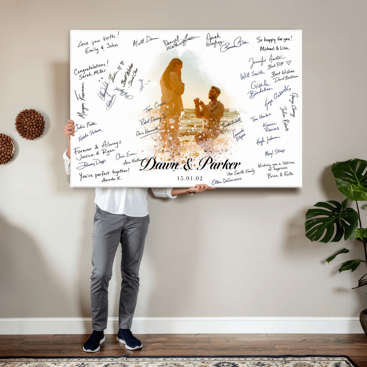 75692697-MGV-CV-36X24 - Wedding Guest Book Alternative Wall Art Canvas Print, Personalized Wedding Signature Poster, Custom Couple Photo Guestbook Canvas, Bridal Shower Reception Decor