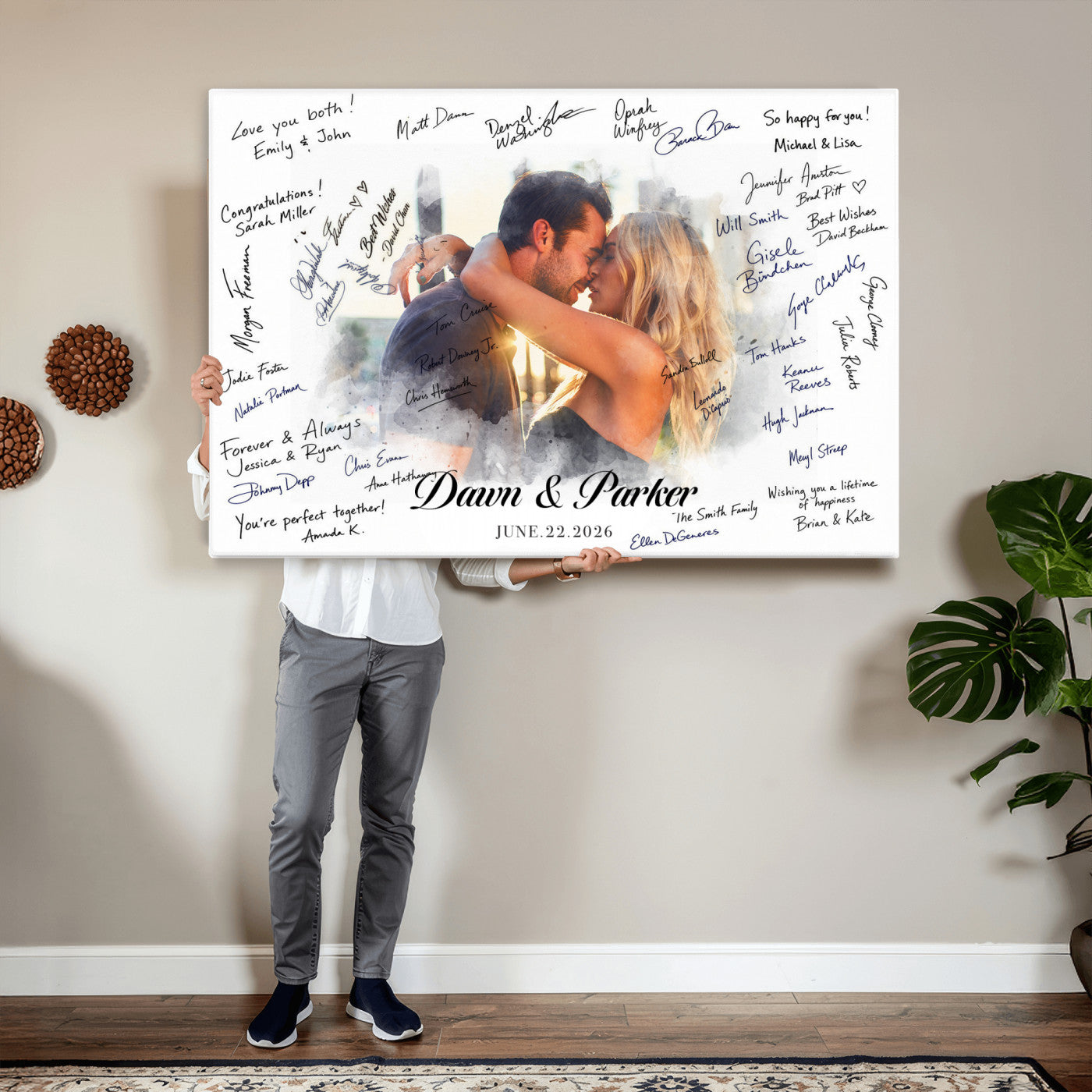 14788122-MGV-CV-36X24 - Wedding Guest Book Alternative Wall Art Canvas Print, Personalized Wedding Signature Poster, Custom Couple Photo Guestbook Canvas, Bridal Shower Reception Decor