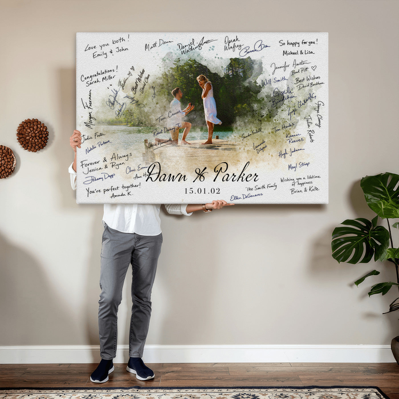 14326128-MGV-CV-36X24 - Wedding Guest Book Alternative Wall Art Canvas Print, Personalized Wedding Signature Poster, Custom Couple Photo Guestbook Canvas, Bridal Shower Reception Decor