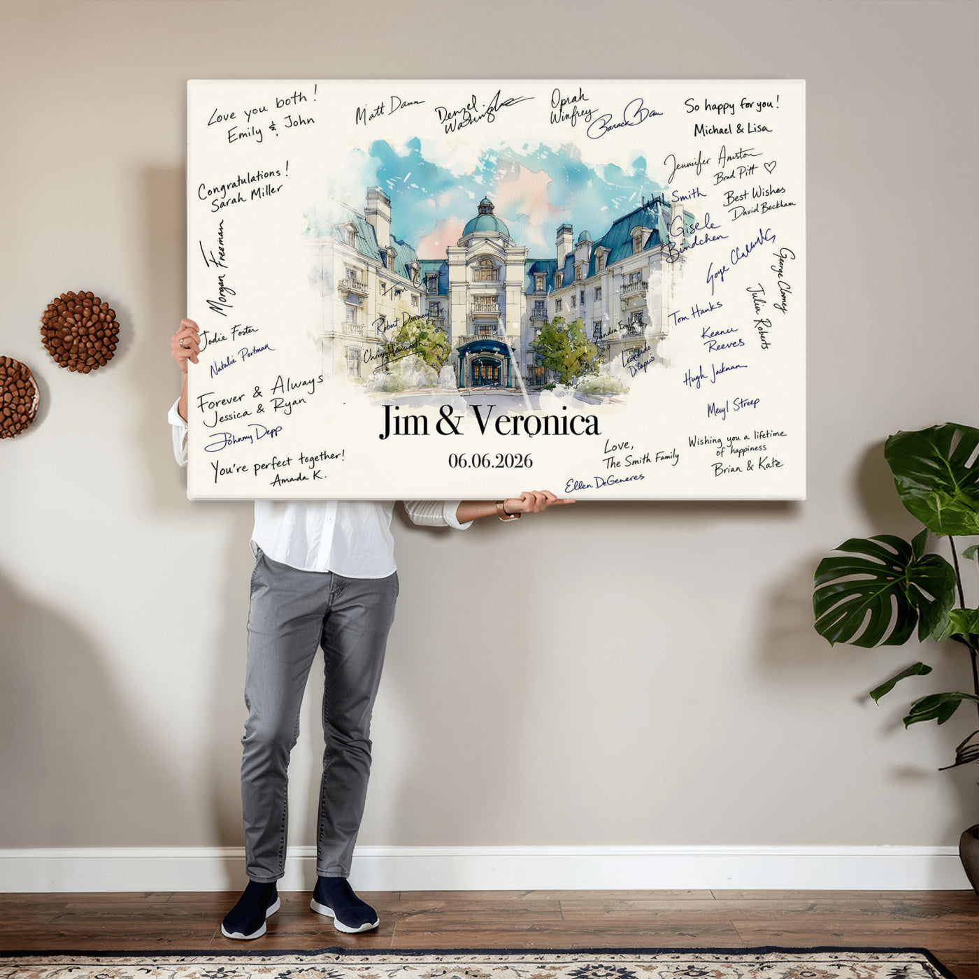 92760374-MGV-CV-36X24 - Wedding Guest Book Alternative Wall Art Canvas Print, Personalized Wedding Signature Poster, Custom Couple Photo Guestbook Canvas