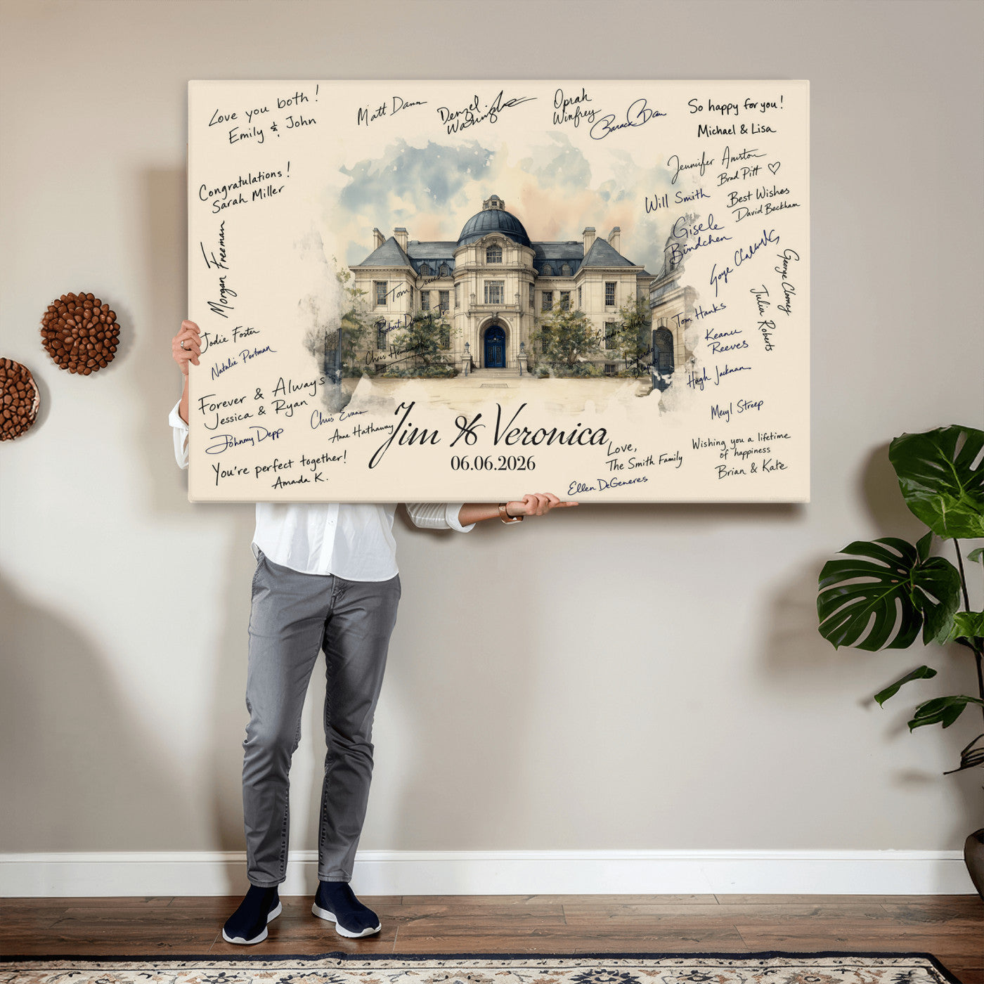17002059-MGV-CV-36X24 - Wedding Guest Book Alternative Wall Art Canvas Print, Personalized Wedding Signature Poster, Custom Couple Photo Guestbook Canvas