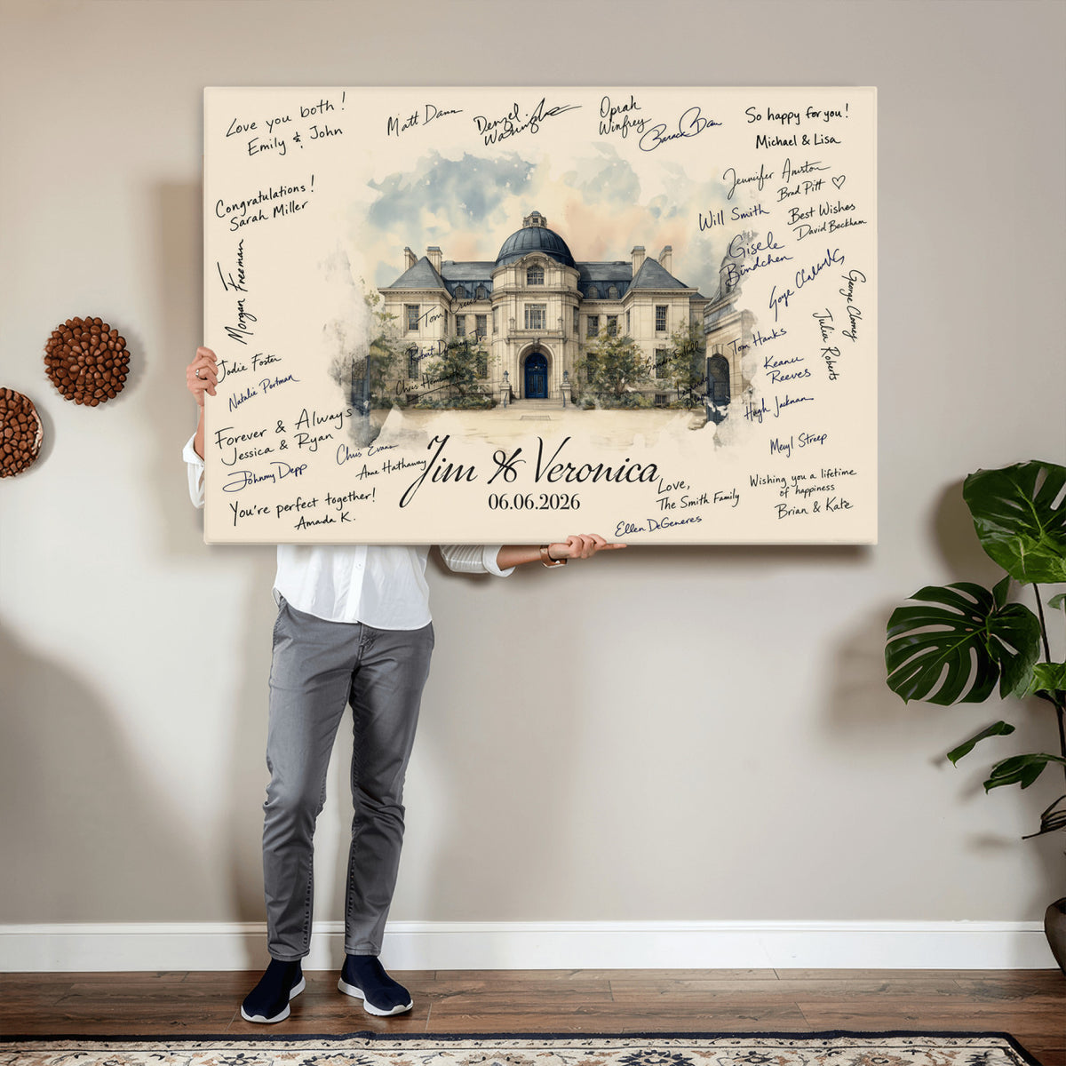 17002059-MGV-CV-36X24 - Wedding Guest Book Alternative Wall Art Canvas Print, Personalized Couple Photo Guestbook
