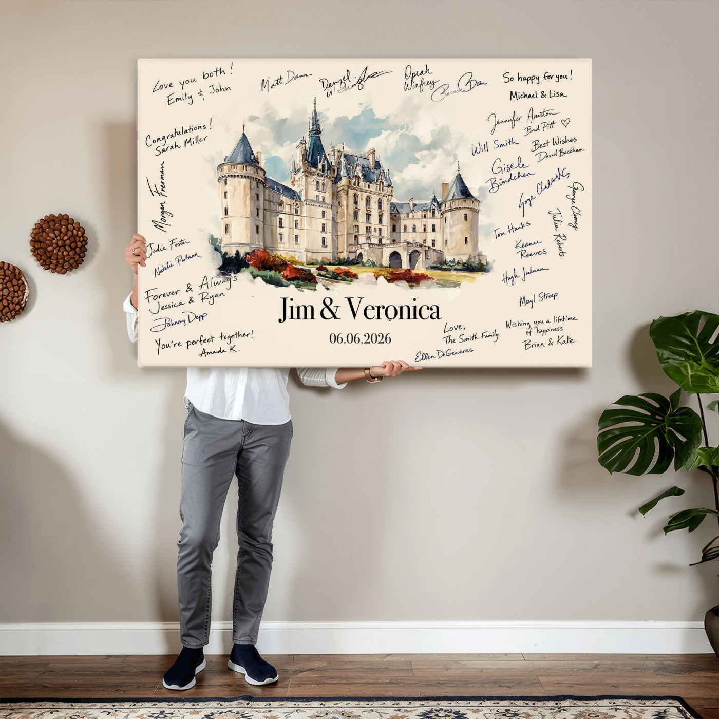 55883547-MGV-CV-36X24 - Wedding Guest Book Alternative Wall Art Canvas Print, Personalized Wedding Signature Poster, Custom Couple Photo Guestbook Canvas
