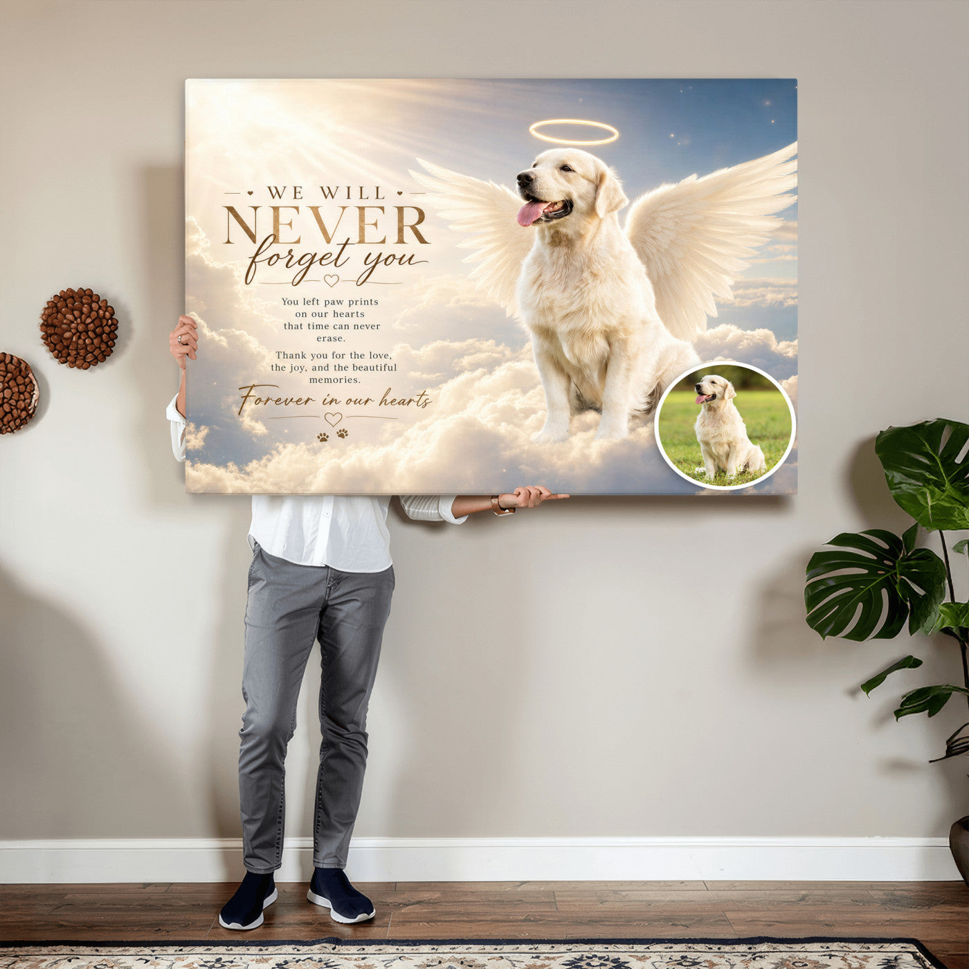 60312671-MGV-CV-36X24 - Pet Memorial Wall Art Canvas Print, Custom Dog Memorial Portrait, Personalized Angel Pet Loss Gift, Angel Wings Puppy Print